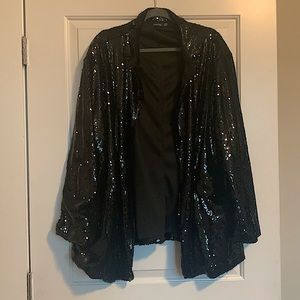 Boohoo Oversized black sequin blazer.